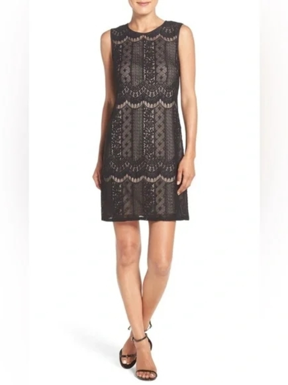 Adrianna Papell Black Lace Mini Shift Dress